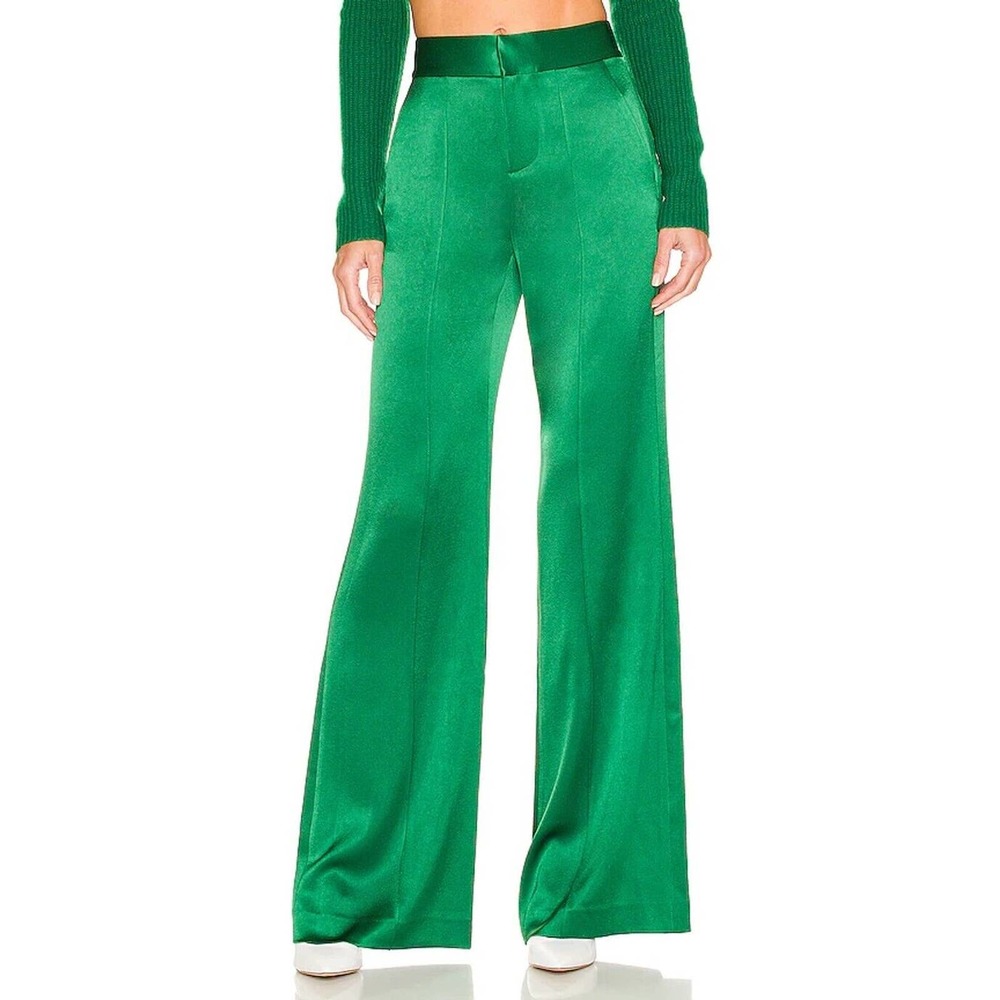 Alice + Olivia Dylan Wide Leg High Waisted Green Pants Size 8 $330
